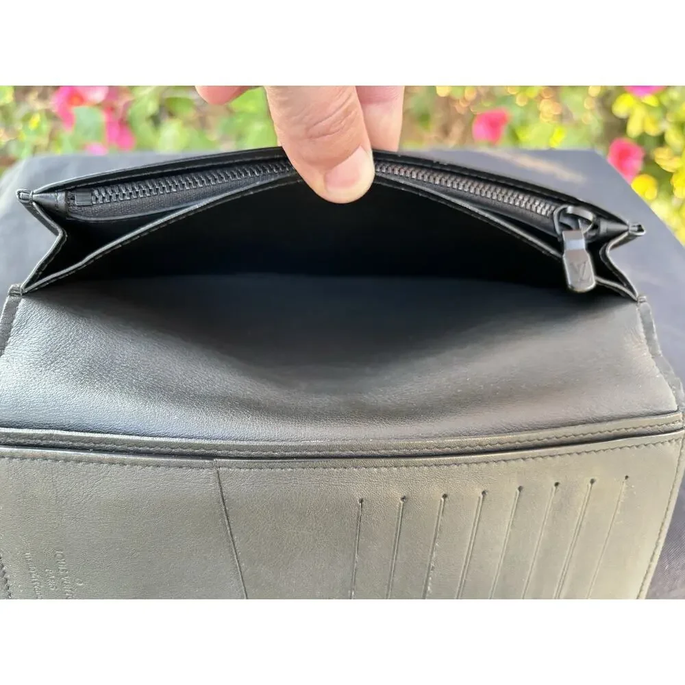 Louis Vuitton Shadow Brazza Long Bifold Monogram Unisex Wallet Black